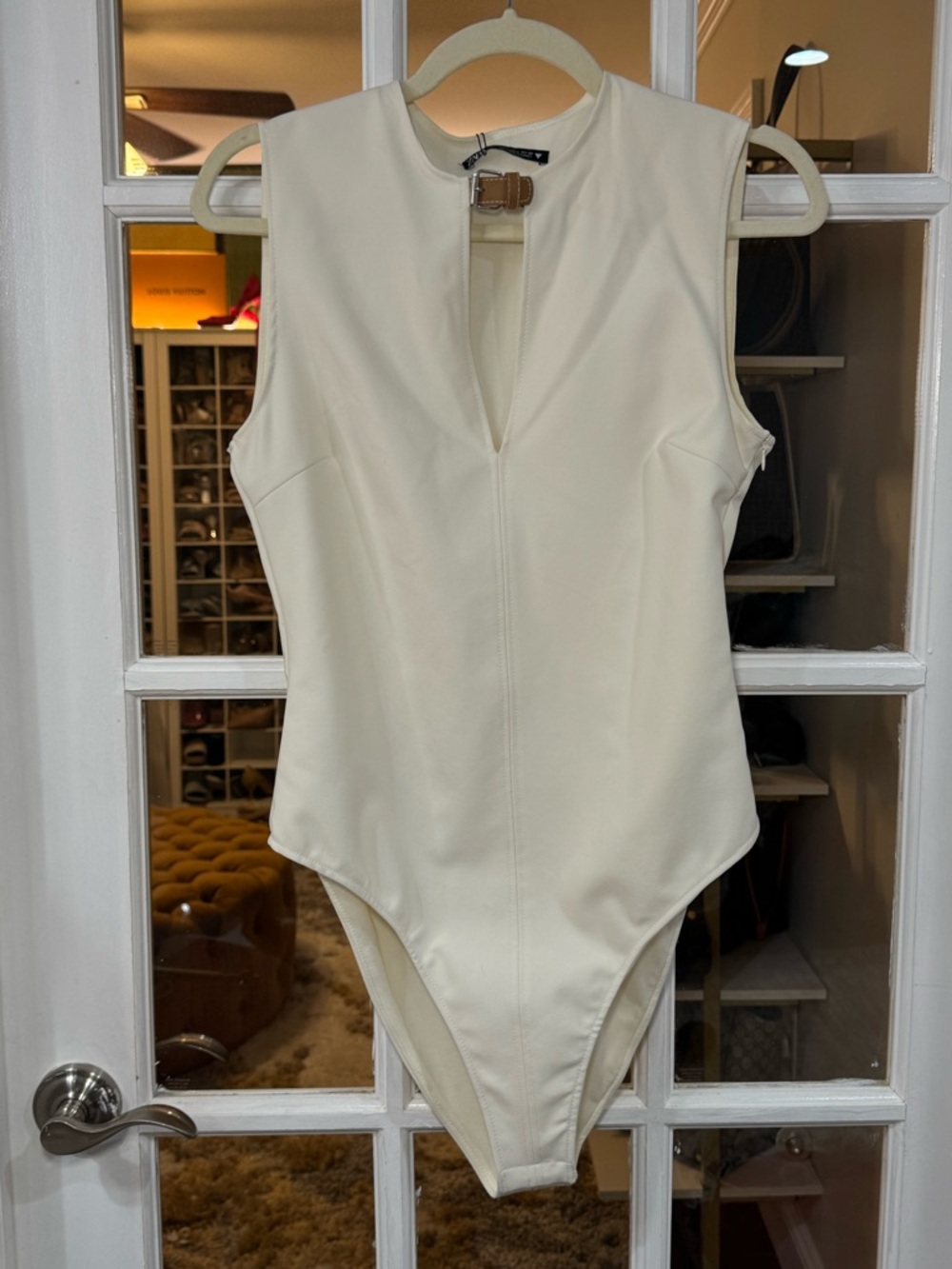 Zara Cream Sleeveless Buckle Front Bodysuit strap fitted - Picture 5 of 7
